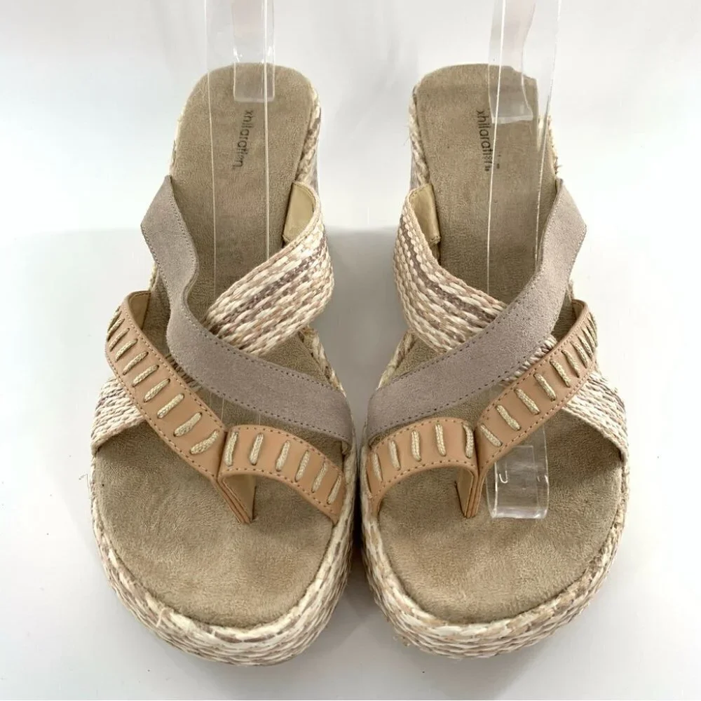 Xhilaration sandals 9 gray tan leather suede chunky platforms vintage y2k 90s